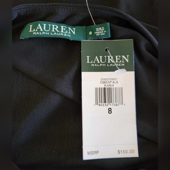 Ralph Lauren Black Midi Dress Mesh long sleeve dress size 8 - Picture 6 of 9